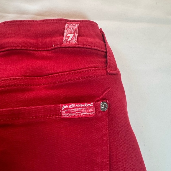 ❤️ 7 For All Mankind Red Skinny Jeans – Women’s Size-29 Frayed Hem Stretch Denim - Picture 5 of 8